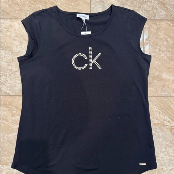 Calvin Klein Women's Short Sleeve Top with Pearls Logo. New with tags - Picture 5 of 8